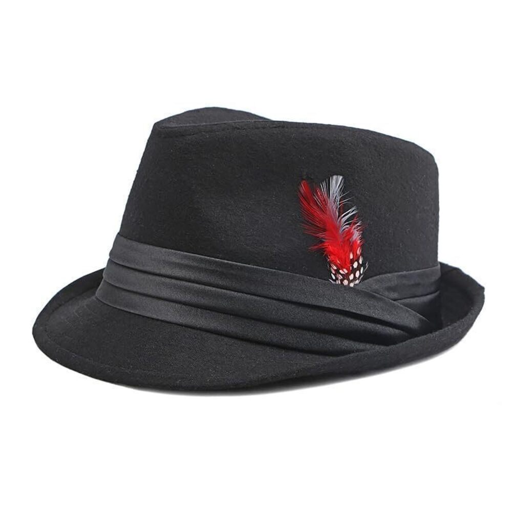 8056 Felt Fedora with Feather Short Brim Panama Jazz Hat Vintage Manhattan